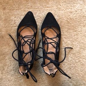NINE WEST 6 1/2 M BLACK LACE UP BALLET FLAT
